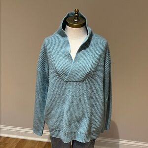 Talbots Shawl collar shaker stitch pullover blue frosting color Sweater S